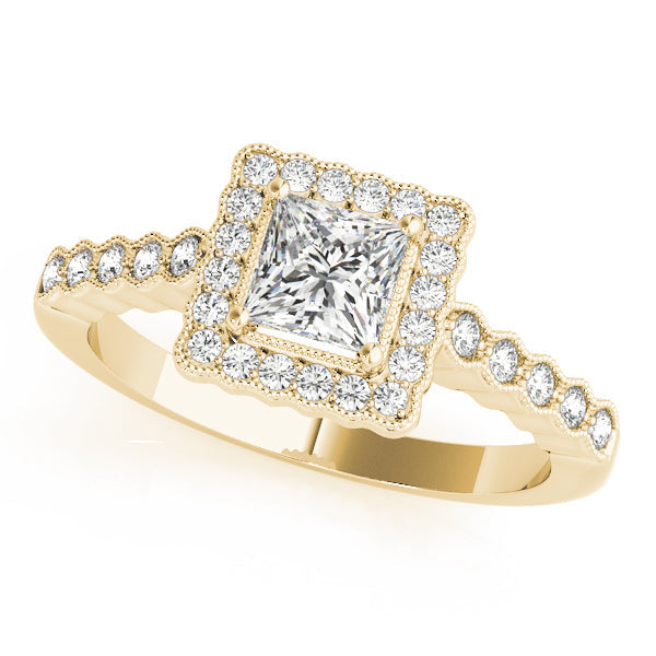 Crowned Sidestone Cushion Diamond Engagement Ring in 10K/14K gold and platinum with certified lab-grown or natural diamonds