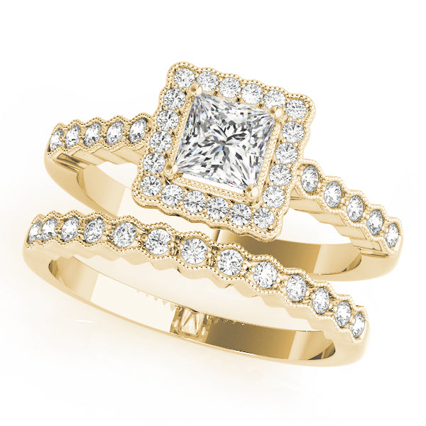 Crowned Sidestone Cushion Diamond Engagement Ring in 10K/14K gold and platinum with certified lab-grown or natural diamonds
