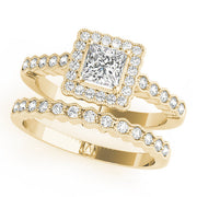 Crowned Sidestone Cushion Diamond Engagement Ring in 10K/14K gold and platinum with certified lab-grown or natural diamonds