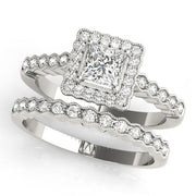 Crowned Sidestone Cushion Diamond Engagement Ring in 10K/14K gold and platinum with certified lab-grown or natural diamonds