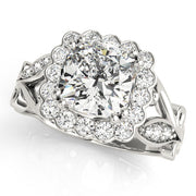 Cherished Sidestone Cushion Diamond Engagement Ring in 10K/14K gold and platinum with certified lab-grown or natural diamonds