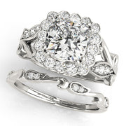 Cherished Sidestone Cushion Diamond Engagement Ring in 10K/14K gold and platinum with certified lab-grown or natural diamonds