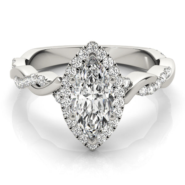 Signature Braided Shank With Halo Head Marquise Diamond Engagement Ring in 10K/14K gold and platinum with certified lab-grown or natural diamonds