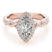 Signature Braided Shank With Halo Head Marquise Diamond Engagement Ring in 10K/14K gold and platinum with certified lab-grown or natural diamonds