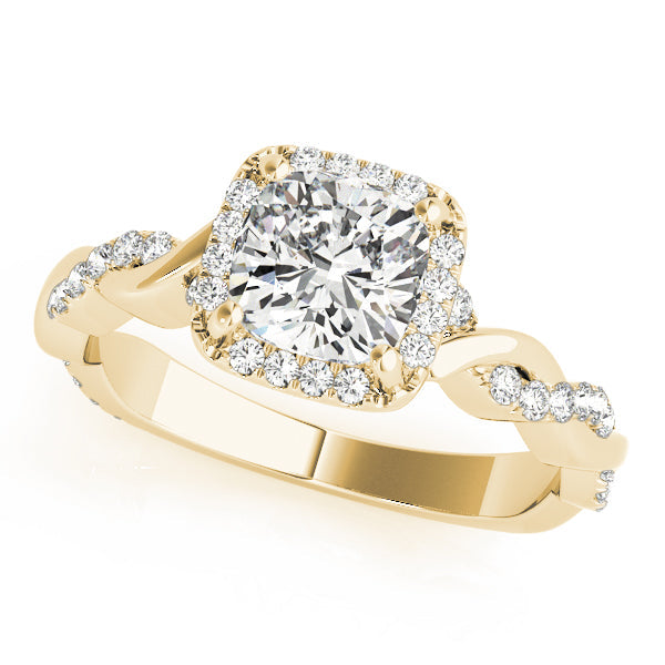Artisan Braided Shank With Halo Head Cushion Diamond Engagement Ring in 10K/14K gold and platinum with certified lab-grown or natural diamonds