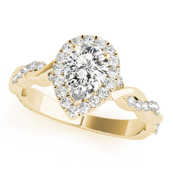 Bespoke Braided Shank With Halo Head Pear Diamond Engagement Ring in 10K/14K gold and platinum with certified lab-grown or natural diamonds