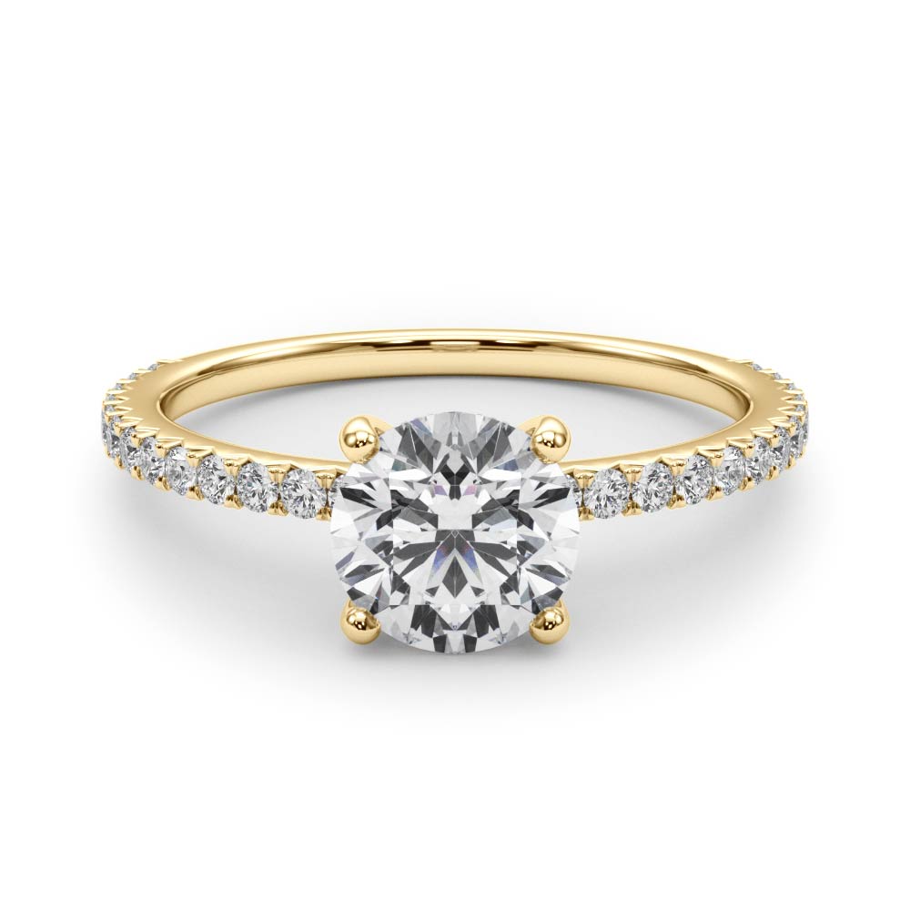 Refined Sidestone Round Diamond Engagement Ring in 10K/14K gold and platinum with certified lab-grown or natural diamonds