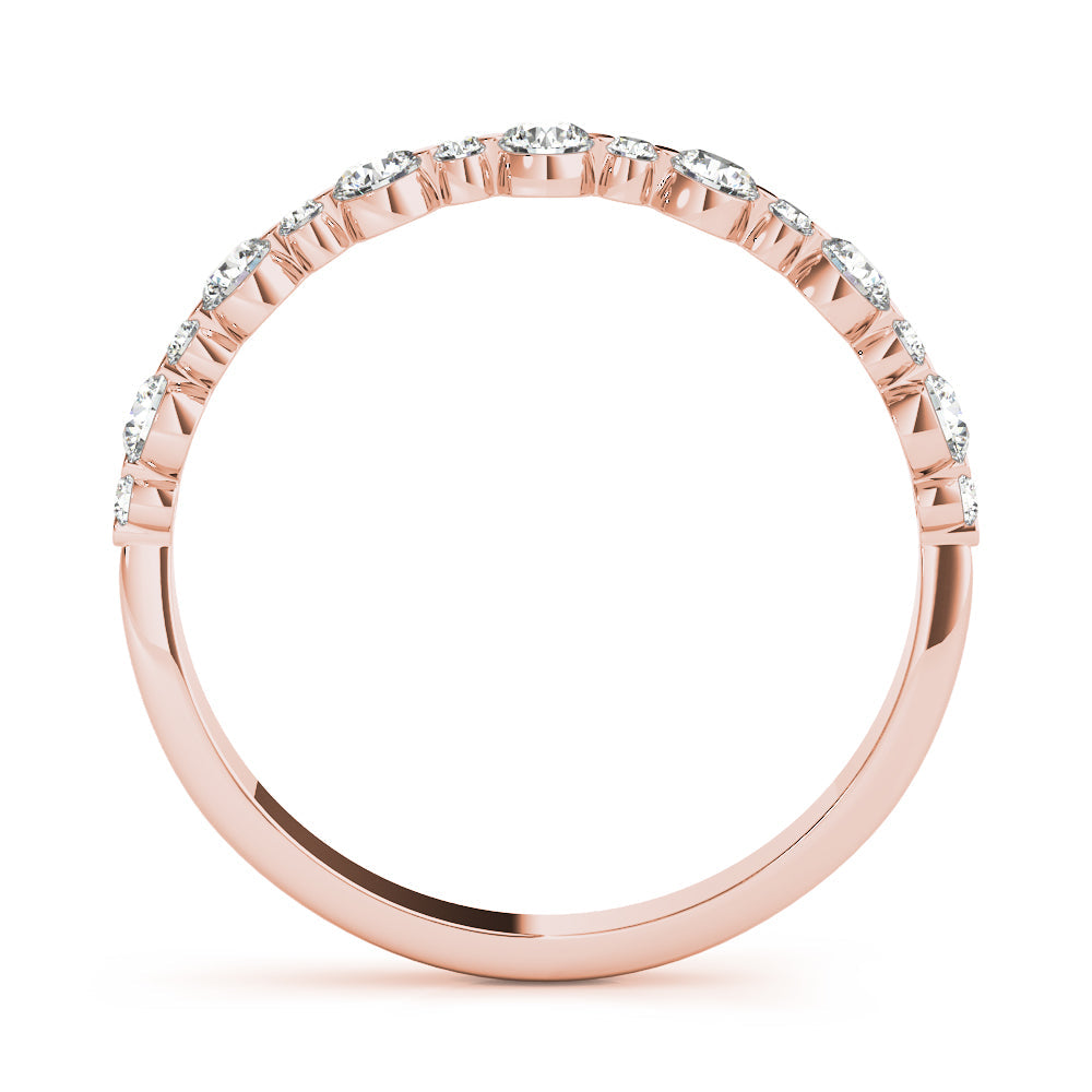 Single Shared Prong , Alternating Size Half Eternity Ring in Gold & Platinum
