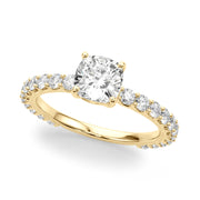 Vintage-Inspired Sidestone Cushion Diamond Engagement Ring in 10K/14K gold and platinum with certified lab-grown or natural diamonds