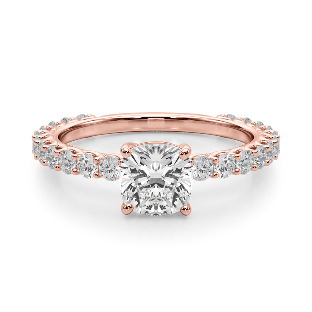 Vintage-Inspired Sidestone Cushion Diamond Engagement Ring in 10K/14K gold and platinum with certified lab-grown or natural diamonds
