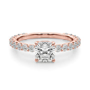 Vintage-Inspired Sidestone Cushion Diamond Engagement Ring in 10K/14K gold and platinum with certified lab-grown or natural diamonds