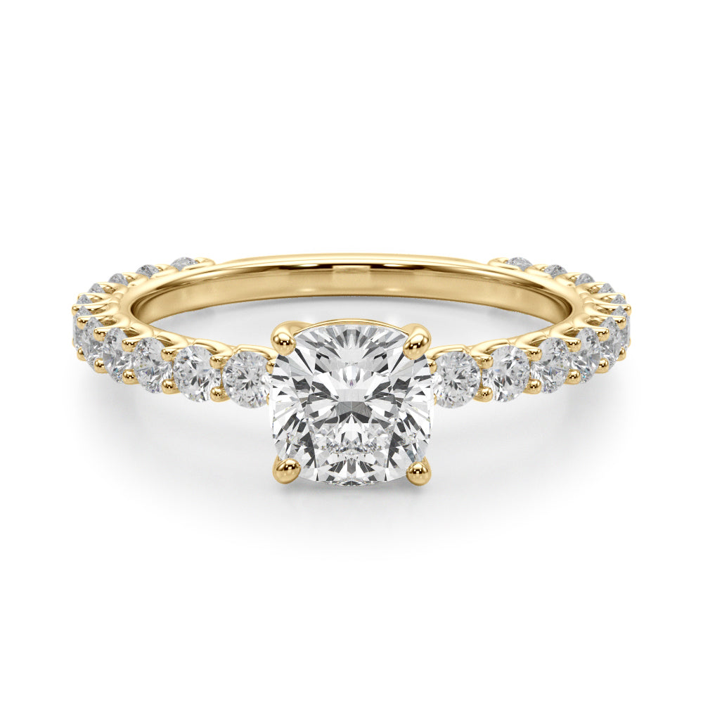 Vintage-Inspired Sidestone Cushion Diamond Engagement Ring in 10K/14K gold and platinum with certified lab-grown or natural diamonds