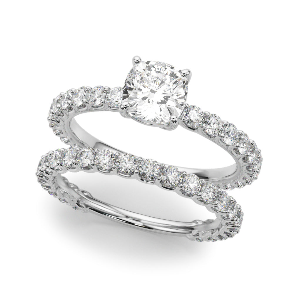 Vintage-Inspired Sidestone Cushion Diamond Engagement Ring in 10K/14K gold and platinum with certified lab-grown or natural diamonds