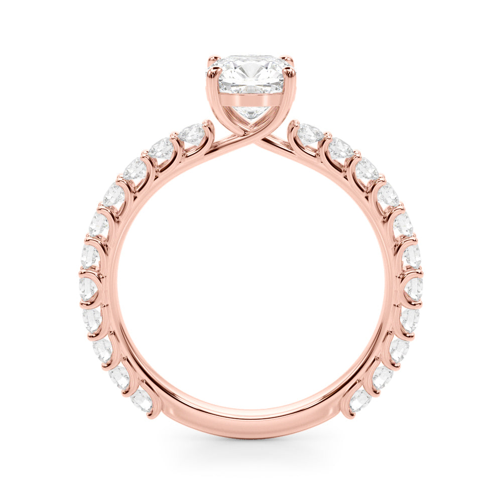 Vintage-Inspired Sidestone Cushion Diamond Engagement Ring in 10K/14K gold and platinum with certified lab-grown or natural diamonds