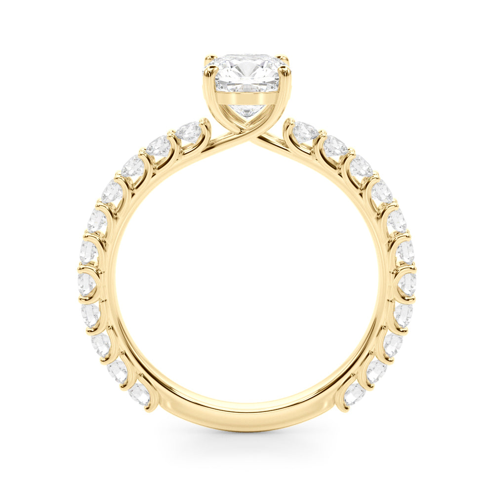 Vintage-Inspired Sidestone Cushion Diamond Engagement Ring in 10K/14K gold and platinum with certified lab-grown or natural diamonds