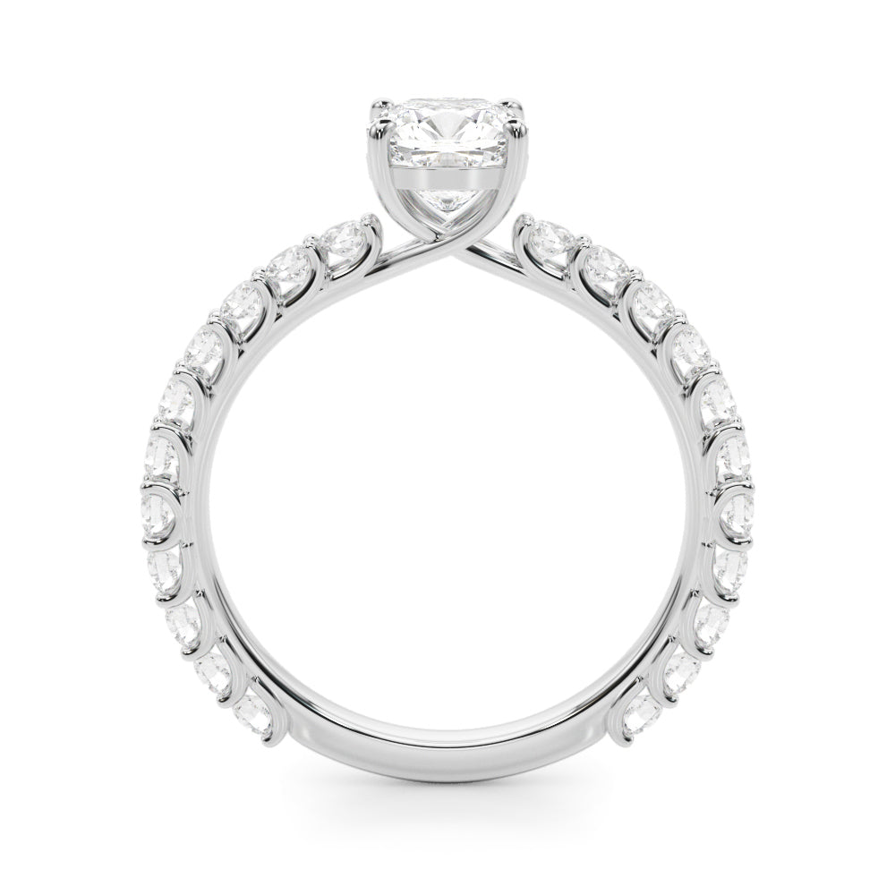 Vintage-Inspired Sidestone Cushion Diamond Engagement Ring in 10K/14K gold and platinum with certified lab-grown or natural diamonds