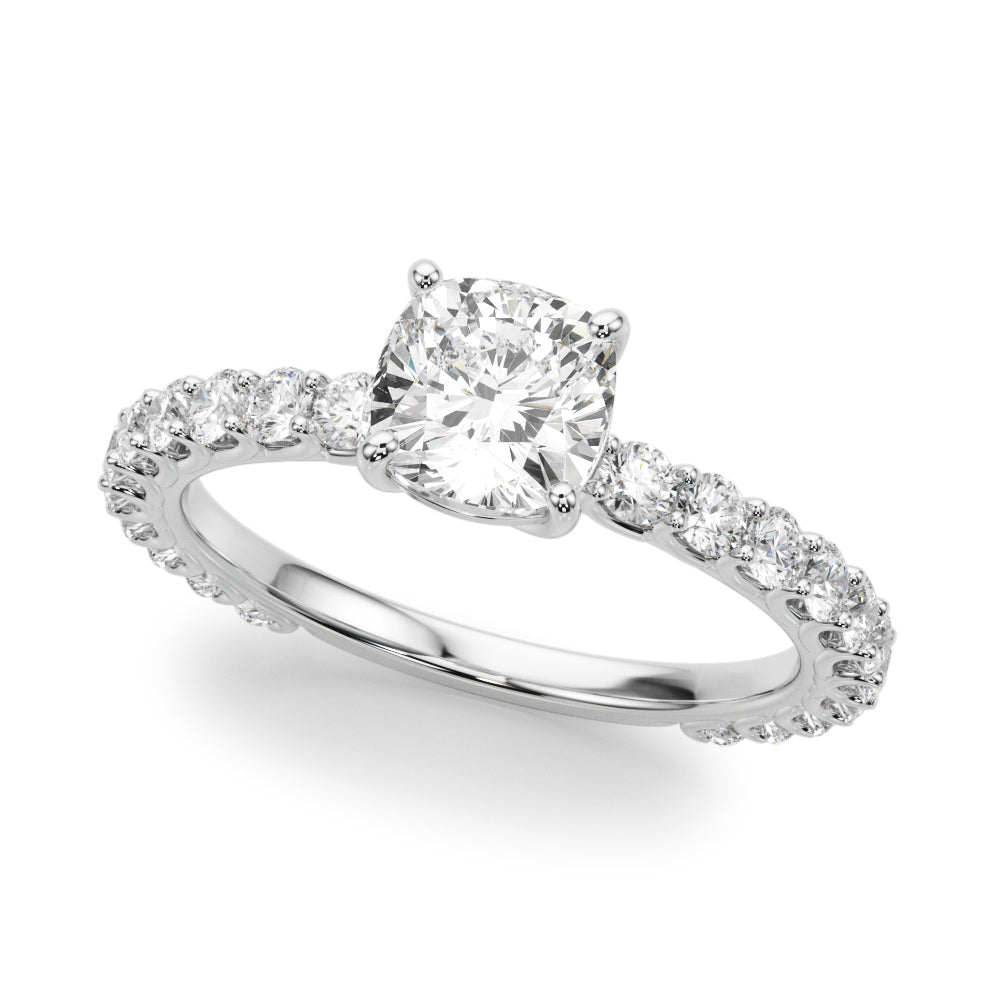 Vintage-Inspired Sidestone Cushion Diamond Engagement Ring in 10K/14K gold and platinum with certified lab-grown or natural diamonds