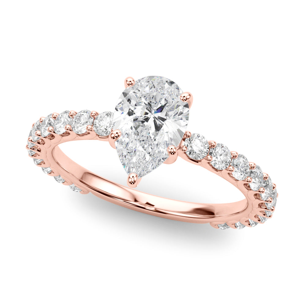 Heirloom Sidestone Pear Diamond Engagement Ring in 10K/14K gold and platinum with certified lab-grown or natural diamonds