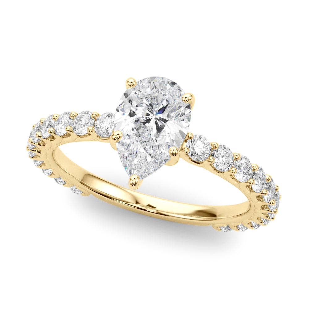 Heirloom Sidestone Pear Diamond Engagement Ring in 10K/14K gold and platinum with certified lab-grown or natural diamonds