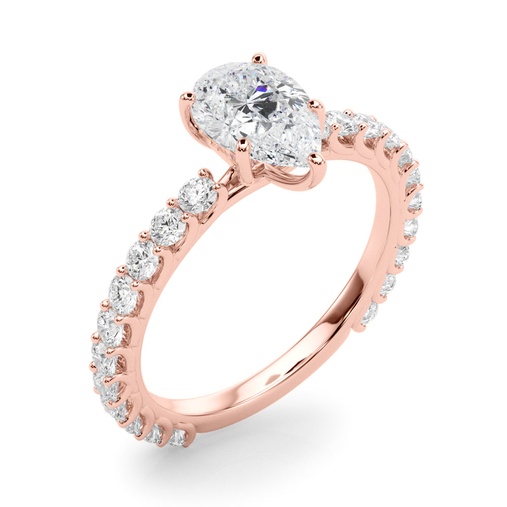 Heirloom Sidestone Pear Diamond Engagement Ring in 10K/14K gold and platinum with certified lab-grown or natural diamonds