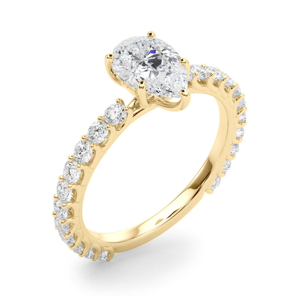Heirloom Sidestone Pear Diamond Engagement Ring in 10K/14K gold and platinum with certified lab-grown or natural diamonds