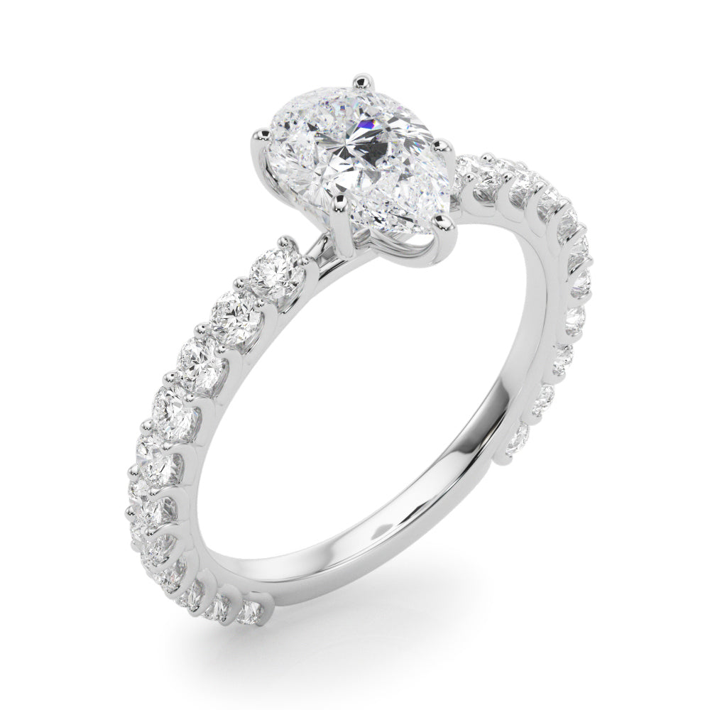 Heirloom Sidestone Pear Diamond Engagement Ring in 10K/14K gold and platinum with certified lab-grown or natural diamonds