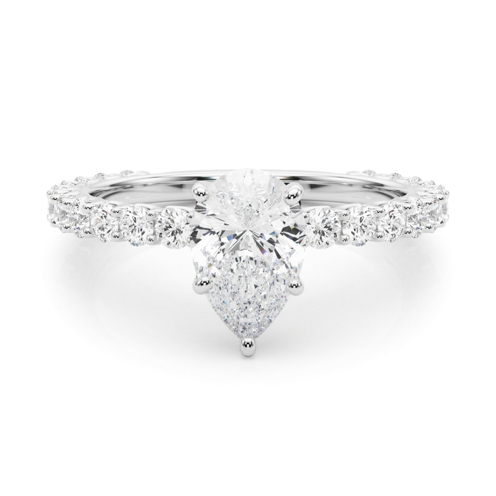 Heirloom Sidestone Pear Diamond Engagement Ring in 10K/14K gold and platinum with certified lab-grown or natural diamonds