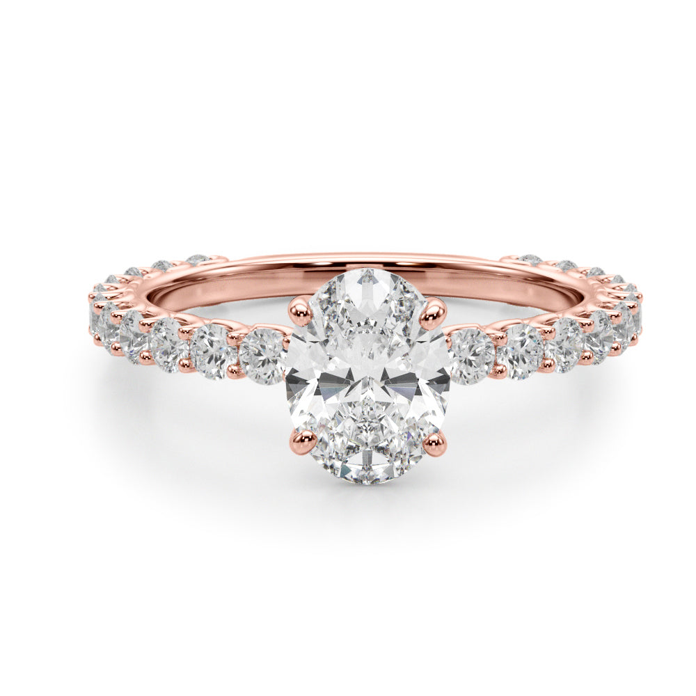 Luxe Sidestone Oval Diamond Engagement Ring in 10K/14K gold and platinum with certified lab-grown or natural diamonds