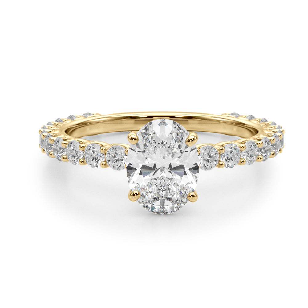 Luxe Sidestone Oval Diamond Engagement Ring in 10K/14K gold and platinum with certified lab-grown or natural diamonds