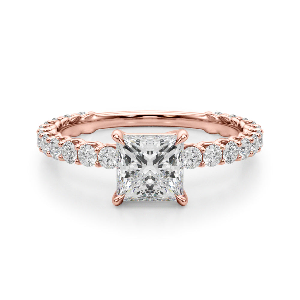 Romantic Sidestone Princess Diamond Engagement Ring in 10K/14K gold and platinum with certified lab-grown or natural diamonds