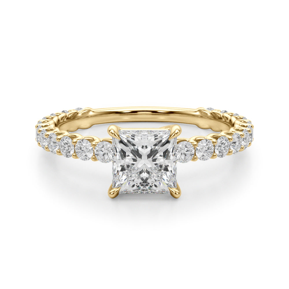 Romantic Sidestone Princess Diamond Engagement Ring in 10K/14K gold and platinum with certified lab-grown or natural diamonds