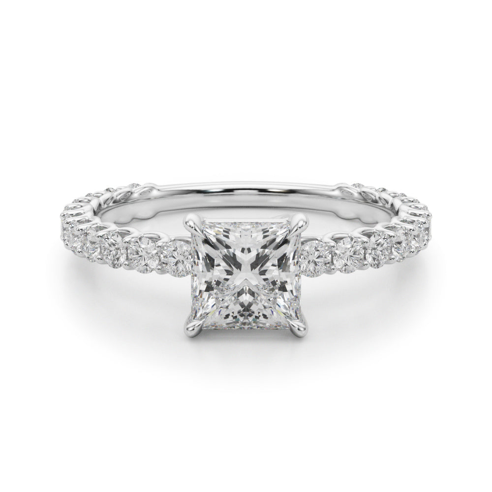 Romantic Sidestone Princess Diamond Engagement Ring in 10K/14K gold and platinum with certified lab-grown or natural diamonds