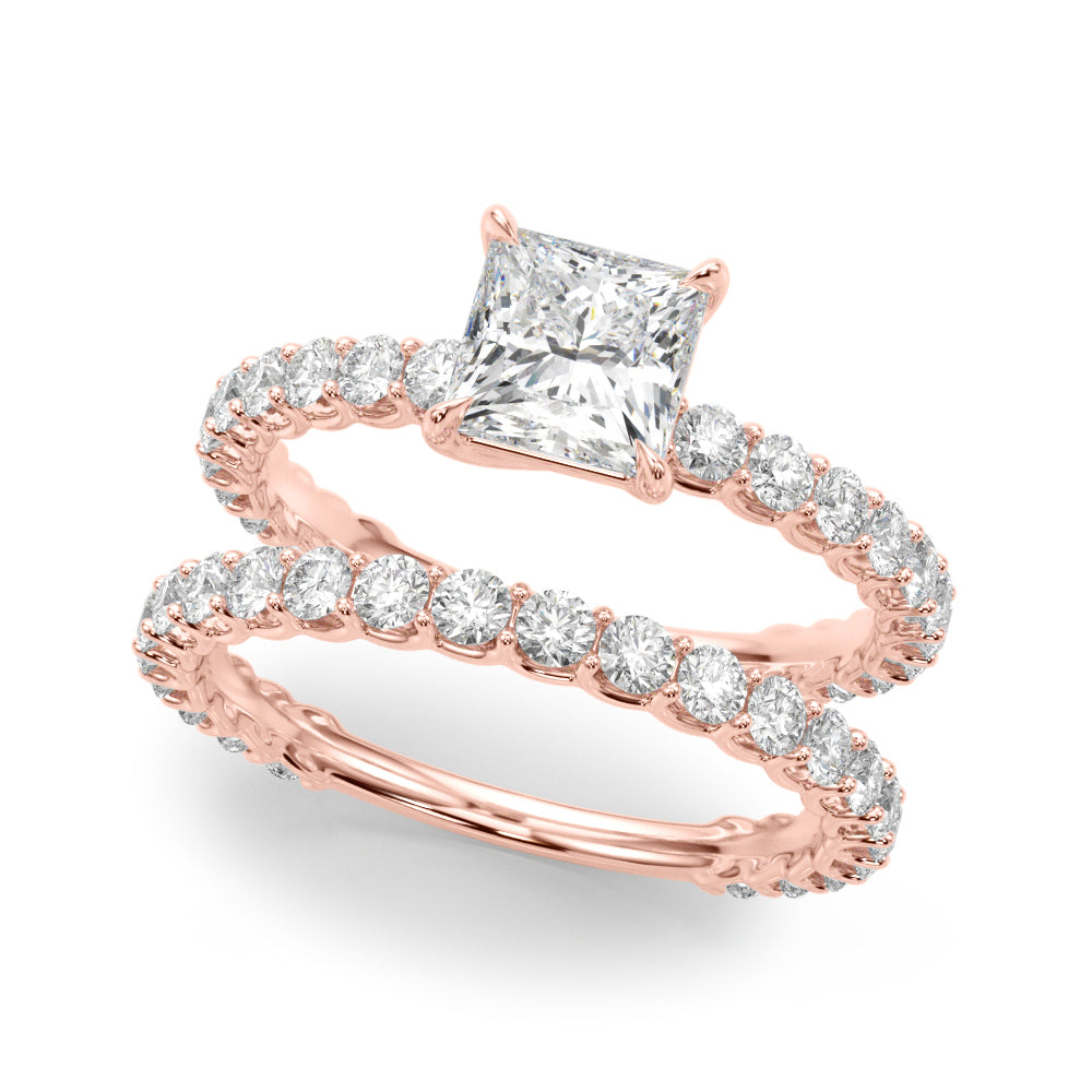 Romantic Sidestone Princess Diamond Engagement Ring in 10K/14K gold and platinum with certified lab-grown or natural diamonds