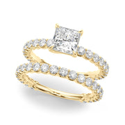 Romantic Sidestone Princess Diamond Engagement Ring in 10K/14K gold and platinum with certified lab-grown or natural diamonds