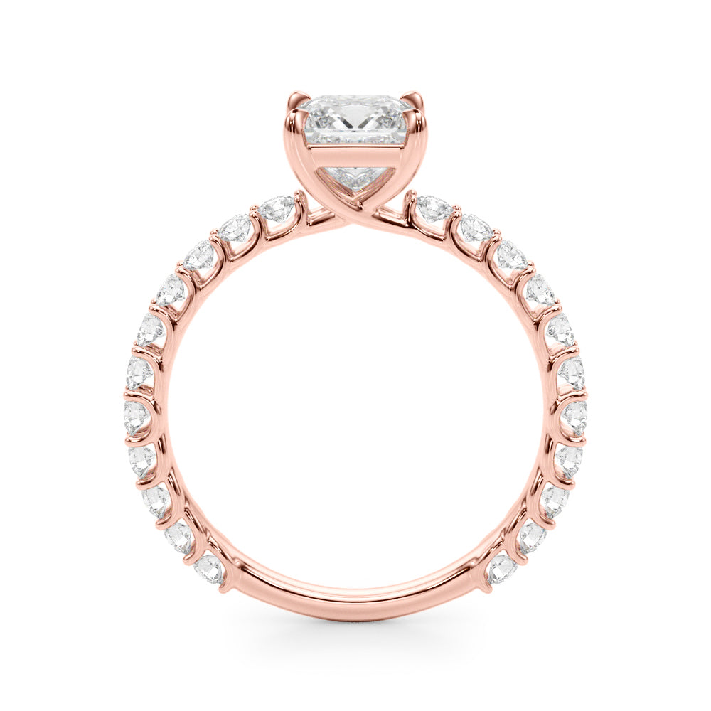 Romantic Sidestone Princess Diamond Engagement Ring in 10K/14K gold and platinum with certified lab-grown or natural diamonds