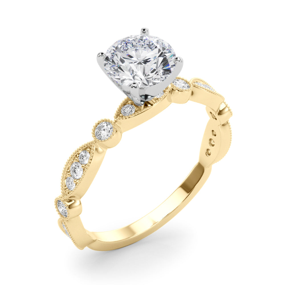 Pristine Sidestone Round Diamond Engagement Ring in 10K/14K gold and platinum with certified lab-grown or natural diamonds