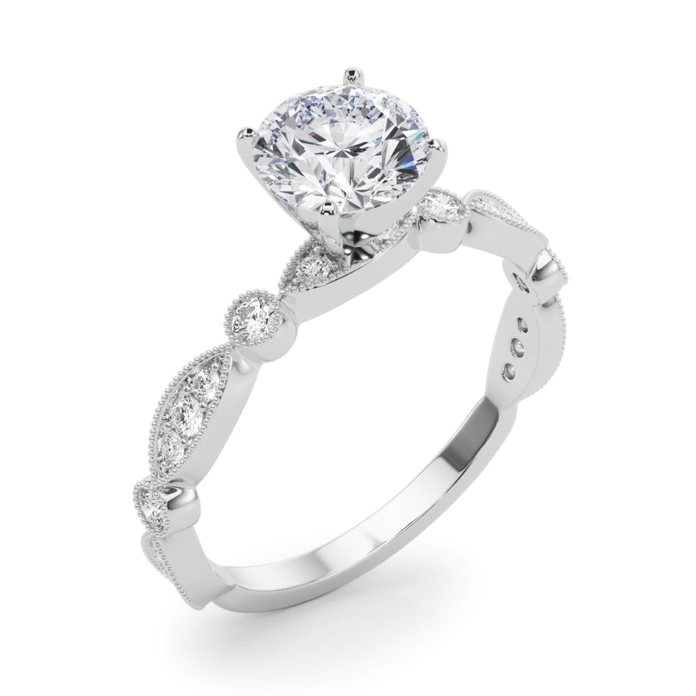 Pristine Sidestone Round Diamond Engagement Ring in 10K/14K gold and platinum with certified lab-grown or natural diamonds