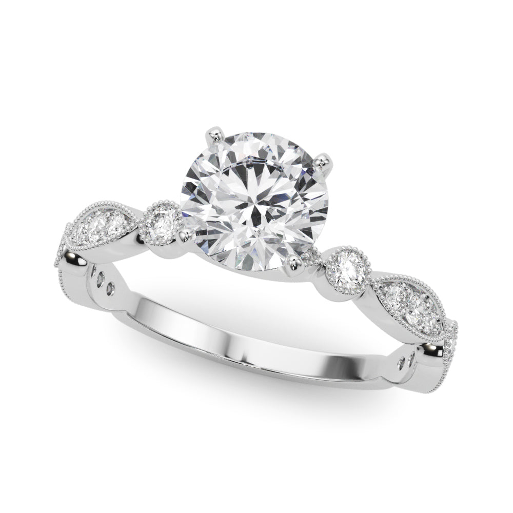 Pristine Sidestone Round Diamond Engagement Ring in 10K/14K gold and platinum with certified lab-grown or natural diamonds