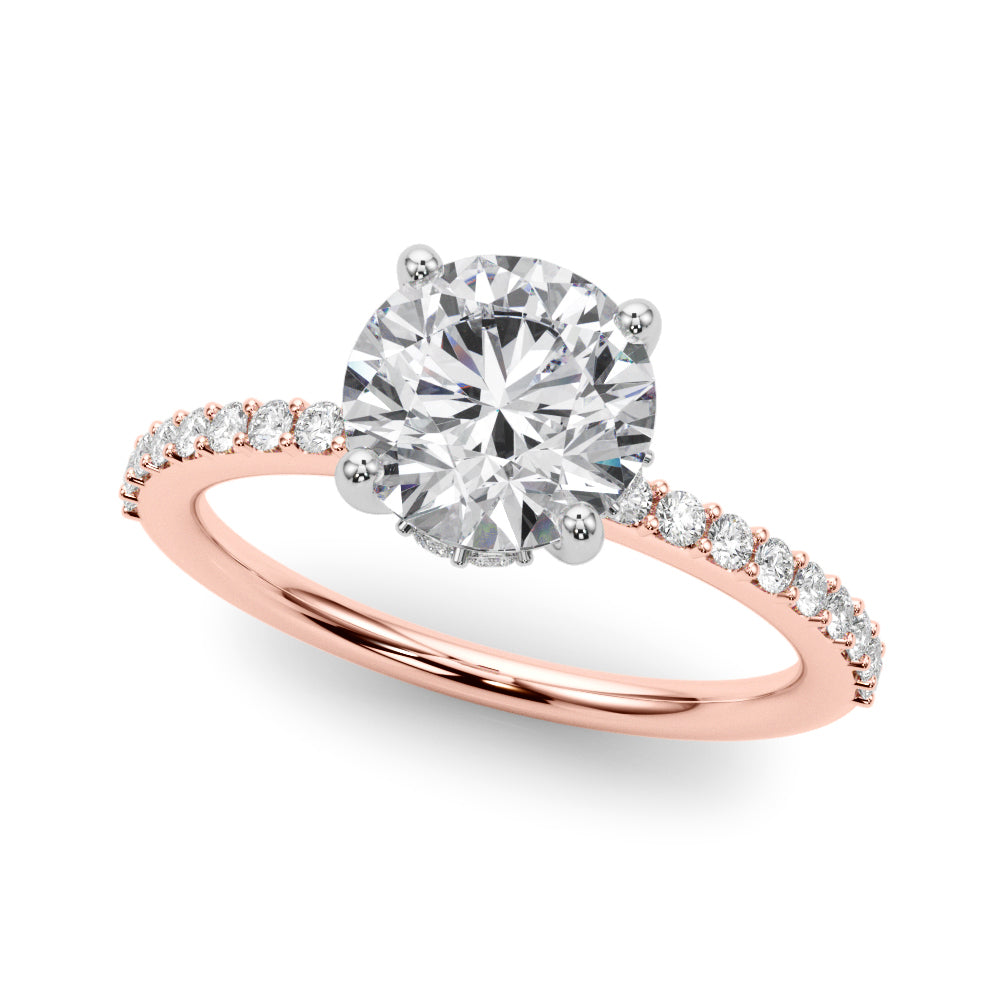Classic Hidden Halo Rd Single Row Shared Pr Round Diamond Engagement Ring in 10K/14K gold and platinum with certified lab-grown or natural diamonds