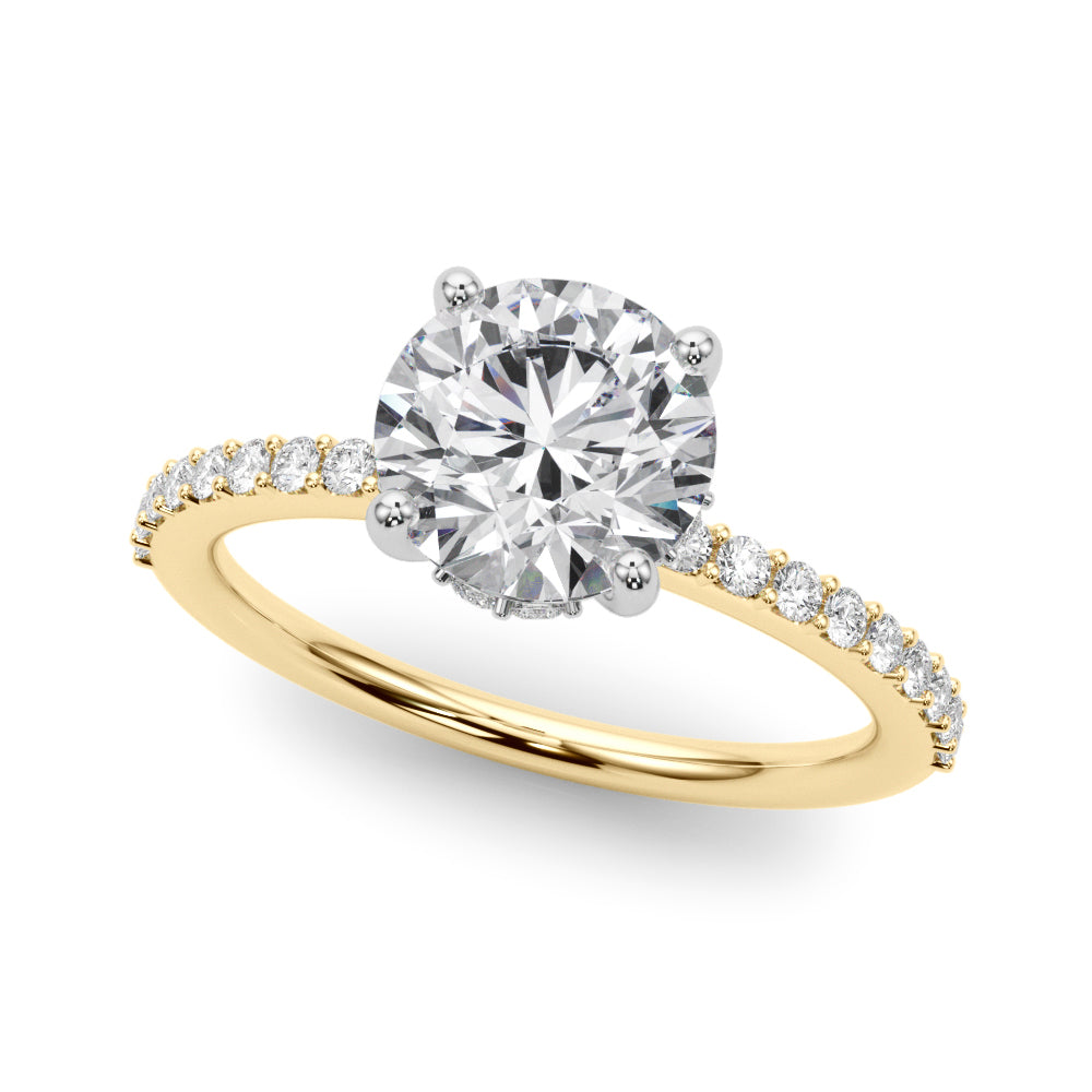 Classic Hidden Halo Rd Single Row Shared Pr Round Diamond Engagement Ring in 10K/14K gold and platinum with certified lab-grown or natural diamonds