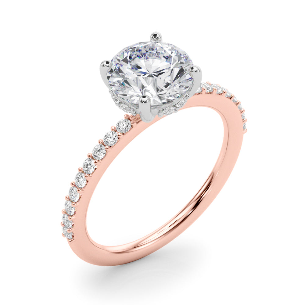 Classic Hidden Halo Rd Single Row Shared Pr Round Diamond Engagement Ring in 10K/14K gold and platinum with certified lab-grown or natural diamonds