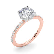 Classic Hidden Halo Rd Single Row Shared Pr Round Diamond Engagement Ring in 10K/14K gold and platinum with certified lab-grown or natural diamonds