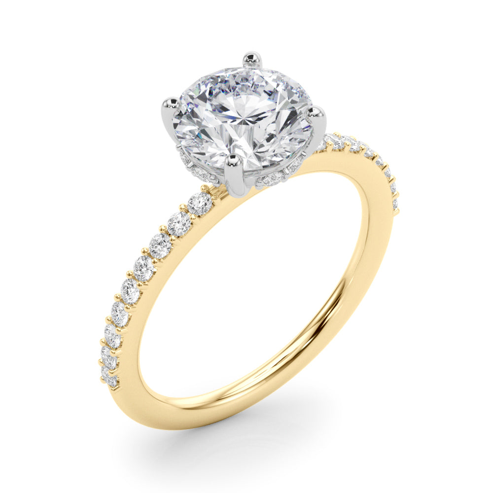 Classic Hidden Halo Rd Single Row Shared Pr Round Diamond Engagement Ring in 10K/14K gold and platinum with certified lab-grown or natural diamonds