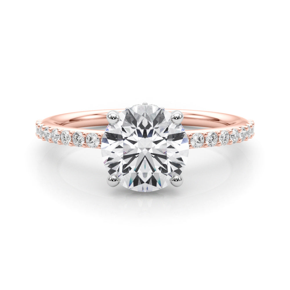 Classic Hidden Halo Rd Single Row Shared Pr Round Diamond Engagement Ring in 10K/14K gold and platinum with certified lab-grown or natural diamonds