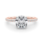 Classic Hidden Halo Rd Single Row Shared Pr Round Diamond Engagement Ring in 10K/14K gold and platinum with certified lab-grown or natural diamonds