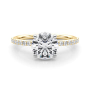 Classic Hidden Halo Rd Single Row Shared Pr Round Diamond Engagement Ring in 10K/14K gold and platinum with certified lab-grown or natural diamonds
