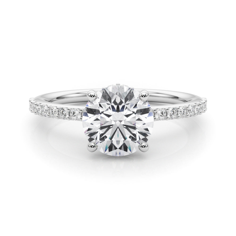 Classic Hidden Halo Rd Single Row Shared Pr Round Diamond Engagement Ring in 10K/14K gold and platinum with certified lab-grown or natural diamonds