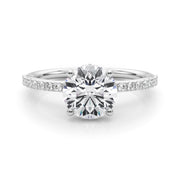 Classic Hidden Halo Rd Single Row Shared Pr Round Diamond Engagement Ring in 10K/14K gold and platinum with certified lab-grown or natural diamonds
