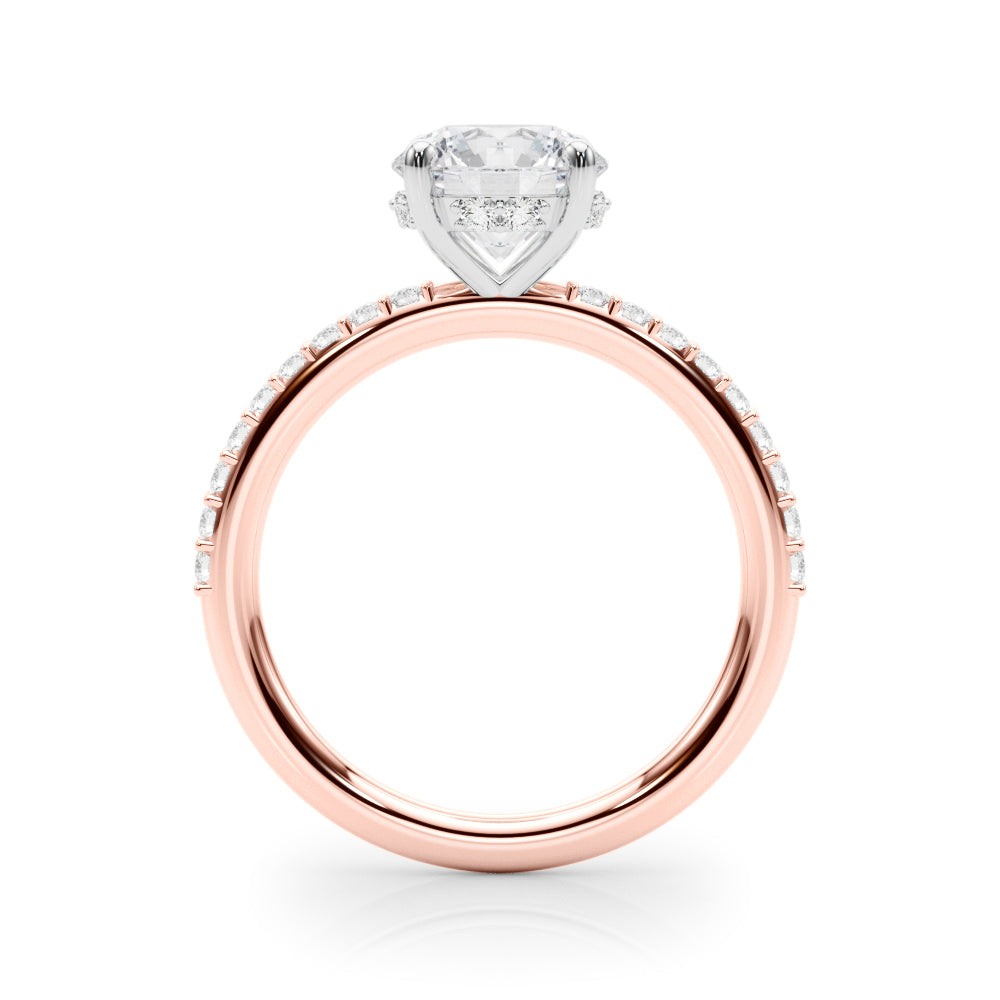 Classic Hidden Halo Rd Single Row Shared Pr Round Diamond Engagement Ring in 10K/14K gold and platinum with certified lab-grown or natural diamonds