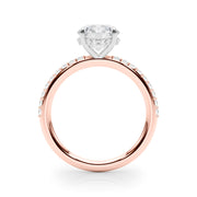 Classic Hidden Halo Rd Single Row Shared Pr Round Diamond Engagement Ring in 10K/14K gold and platinum with certified lab-grown or natural diamonds